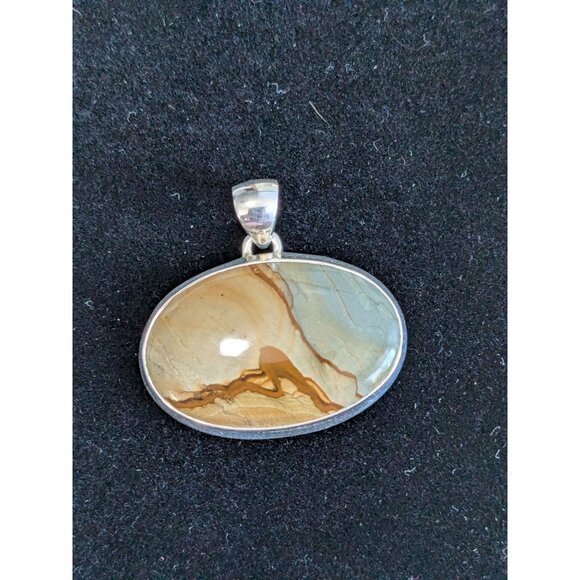 Landscape Jasper Pendant 925 Sterling Silver Oval Design - Picture 6 of 9